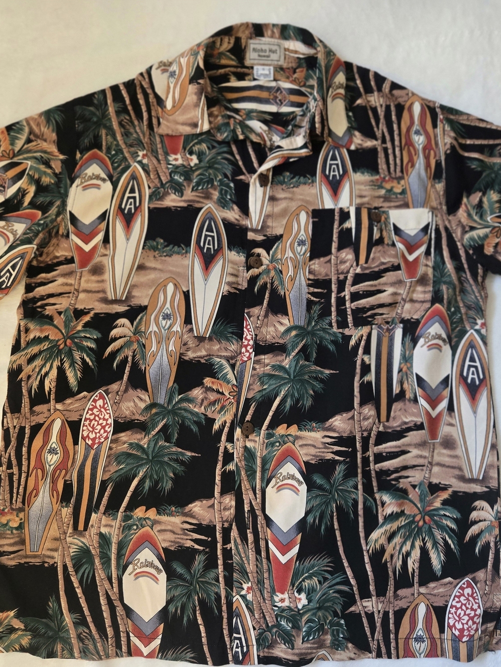 Men's Tropical Surf Print Short-Sleeve Aloha Shirt - Black/Tan